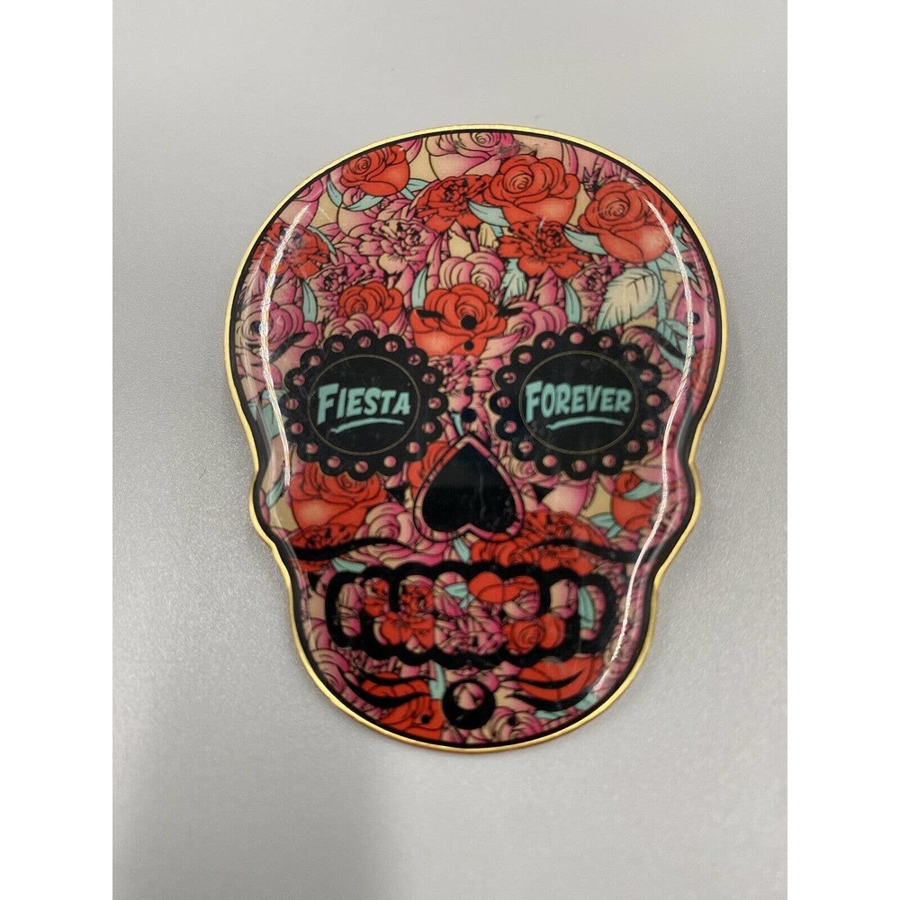 2.25” Fiesta Forever Red Paisley Hippie Skull Lapel Pin Brooch